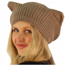 Girls Cute Warm Animal Cat Ears Ribbed Knit Beret Beanie Ski Hat Cap Tam Taupe 700175942876 eb-72577741